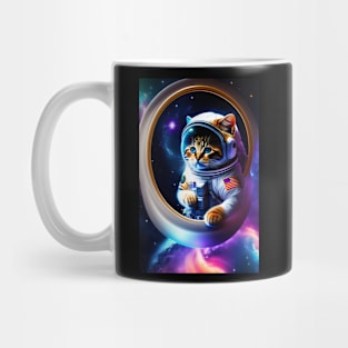 Funny cute cat in space graphic design artwork Mug